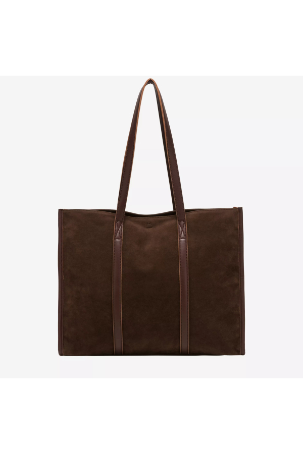 SUEDE EFFECT LARGE TOTE BAG/BROWN