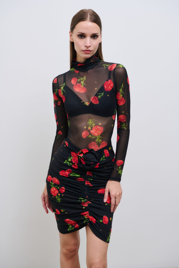 CARNATION DREAM MINI SKIRT BLACK