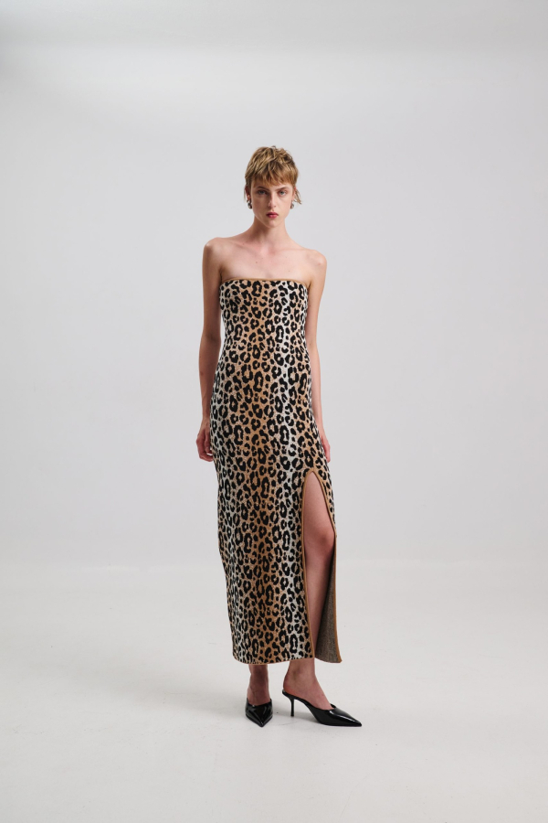 DRESS MAXI STRAPLESS LEOPARD