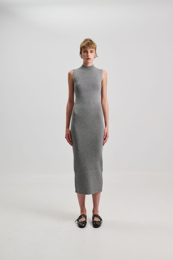 DRESS MAXI RIBBED - GREY