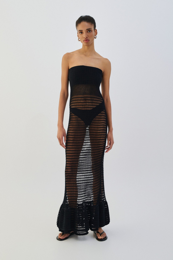 DRESS MAXI STRAPLESS RUFFLED