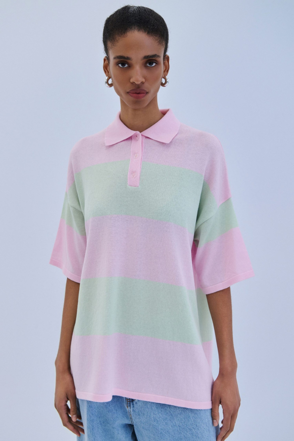 BLOUSE POLO TWO-TONE / BABY PINK-PISTACHIO