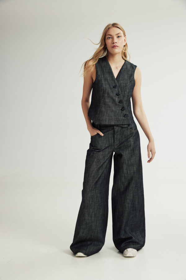 TANSY BLACK DENIM WIDE PANTS 