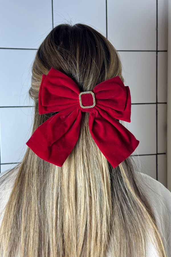 VELVET CRYSTAL BOW - RED WINE 