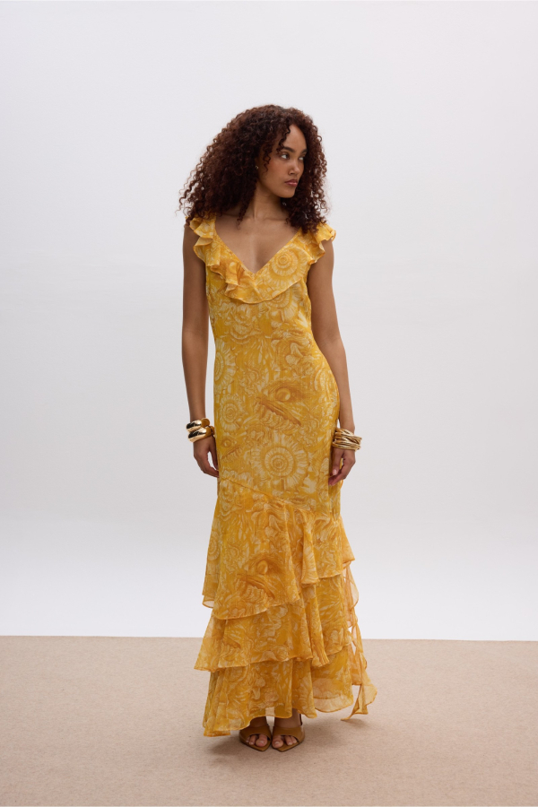 SUN PEARL RUFFLE DRESS