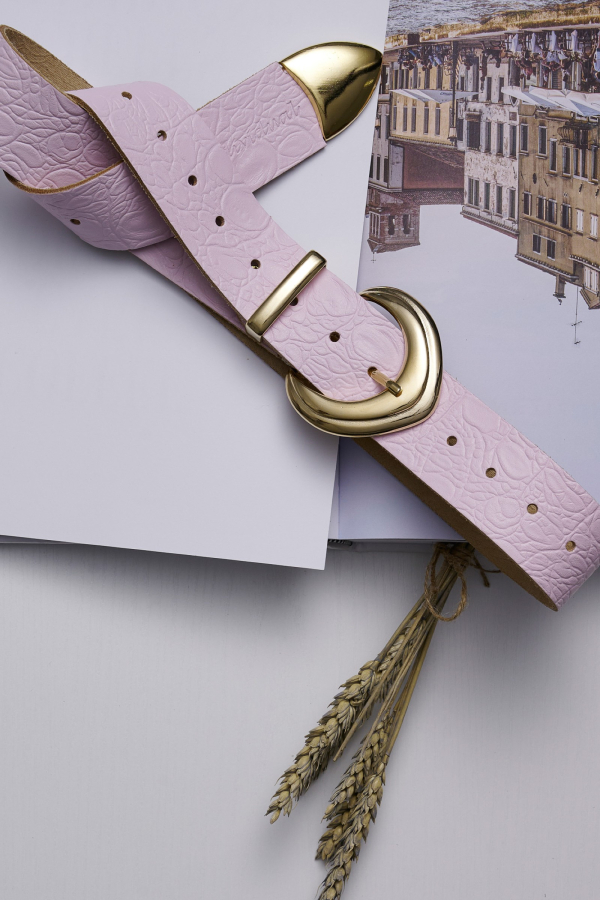 'SHIVER' LEATHER BELT - LIGHT PINK PRINTED