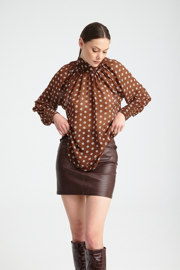 LUSH BLOUSE - BROWN POLKA DOT 