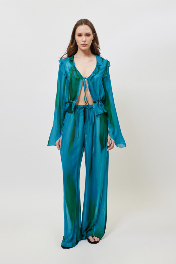 VALENTINA PRINTED PANTS - AQUA GREEN
