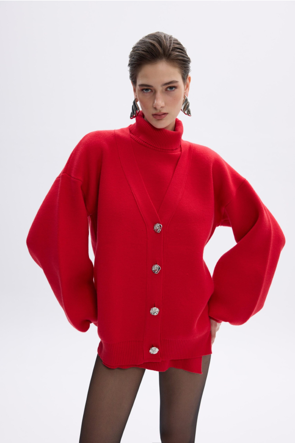 AURORA KNIT CARDIGAN - TYPE/RED