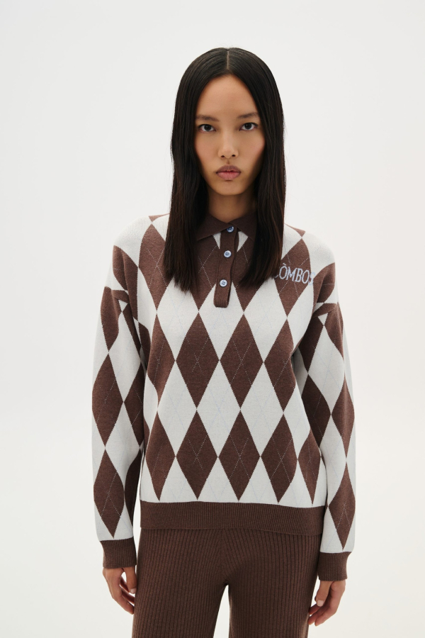 BLOUSE POLO RHOMBU - BRWON/ECRU - LIGHT-BLUE