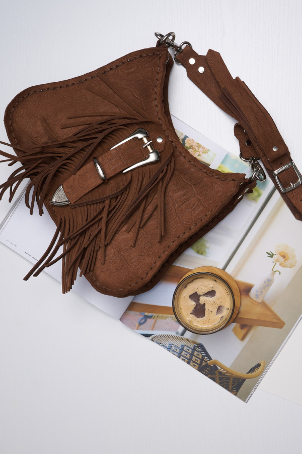 ''AERIALS'' SHOULDER BAG - CHOCOLATE SUEDE/NICKEL
