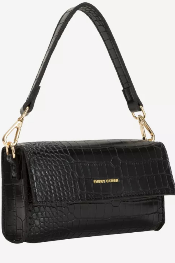 CROC FLAP OVER SHOULDER / CROSSBODY - BLACK