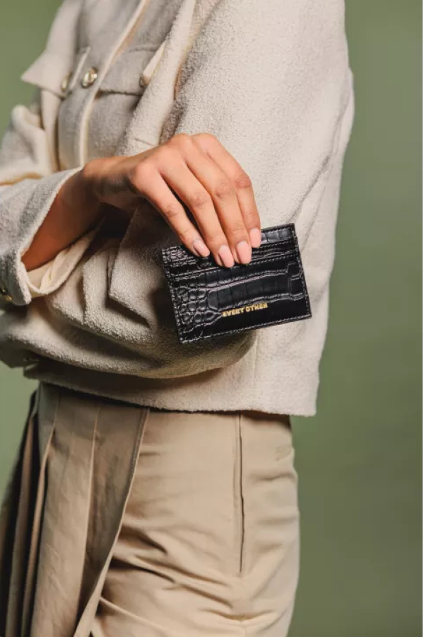 CROC CARD HOLDER - BLACK 