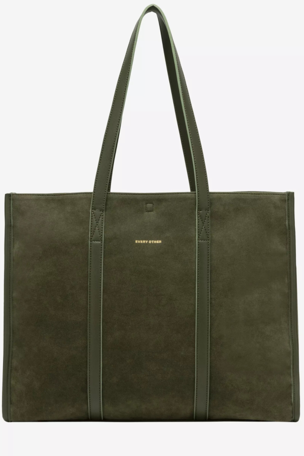 SUEDE EFFECT TOTE BAG / KHAKI