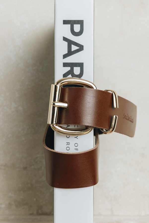''HOLLOW'' LEATHER BELT - BROWN/GOLD