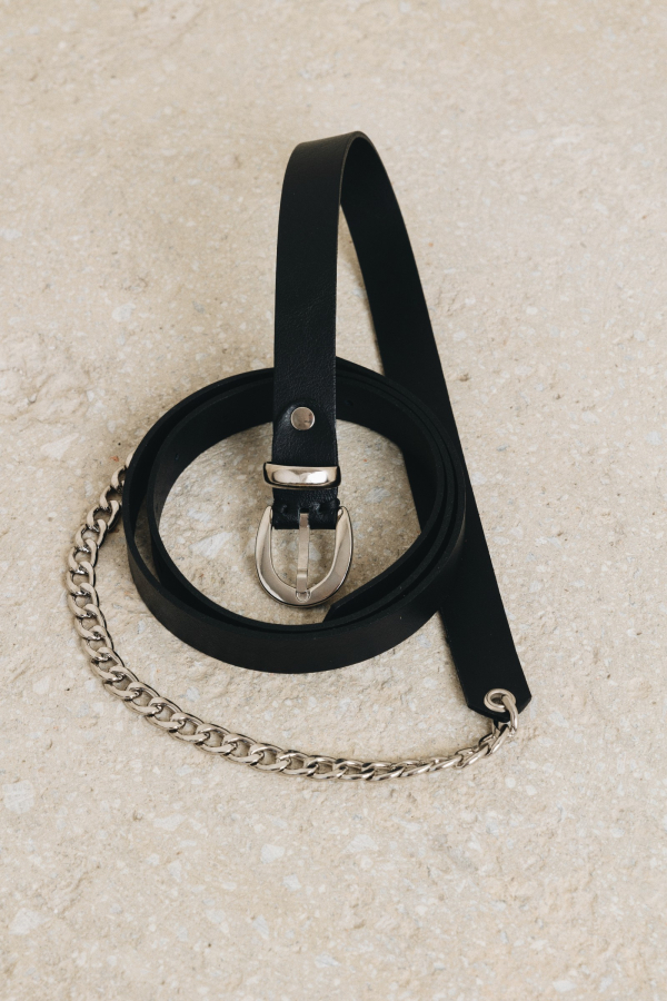 ''CONNECTED'' DOUBLE LEATHER BELT - BLACK/NICKEL