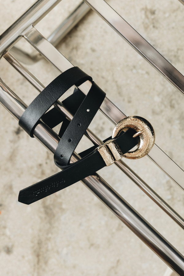 ''DOUBLE VISION'' LEATHER BELT - BLACK/GOLD