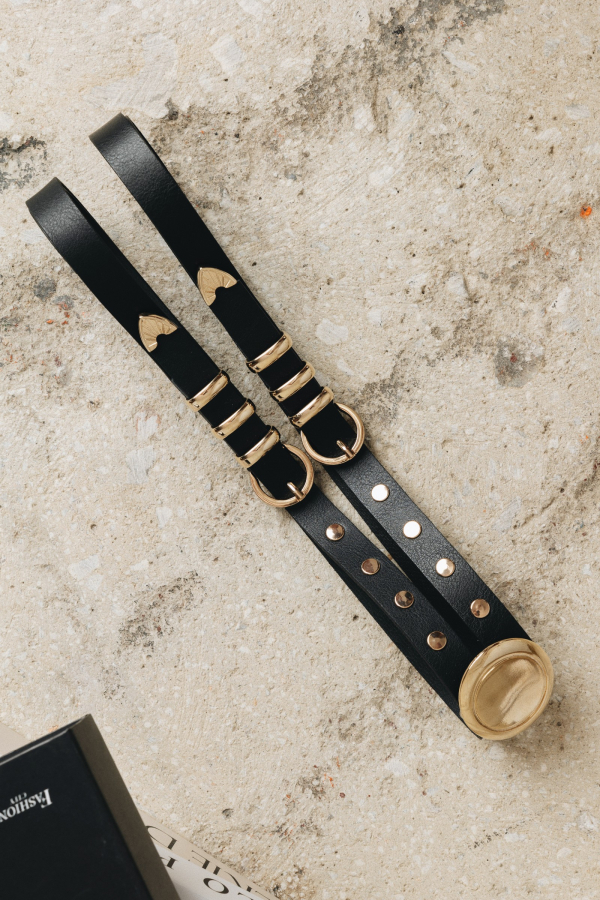 ''THE NIGHT'' DOUBLE LEATHER - BLACK/GOLD