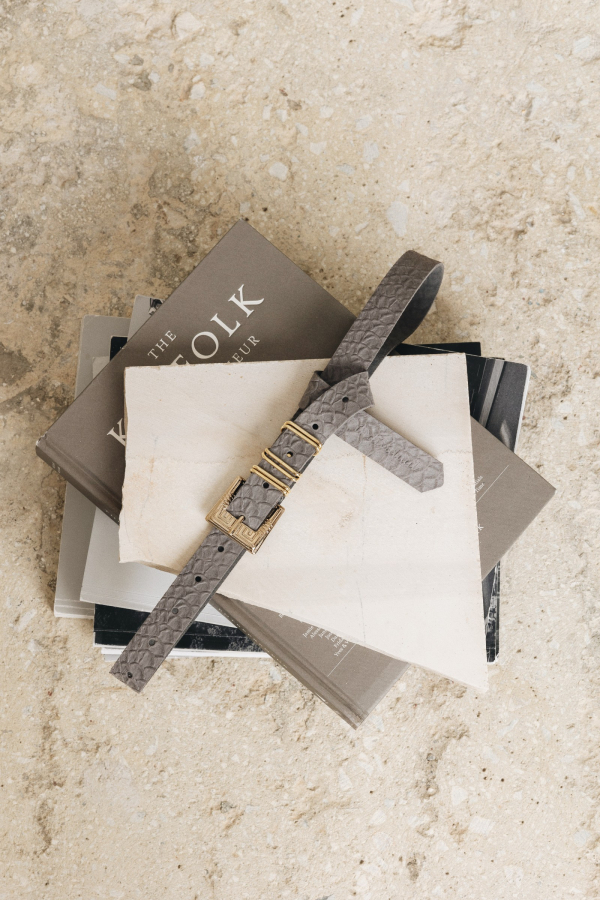 ''JEANNY'' LEATHER BELT - GRAY SUED/NICKEL