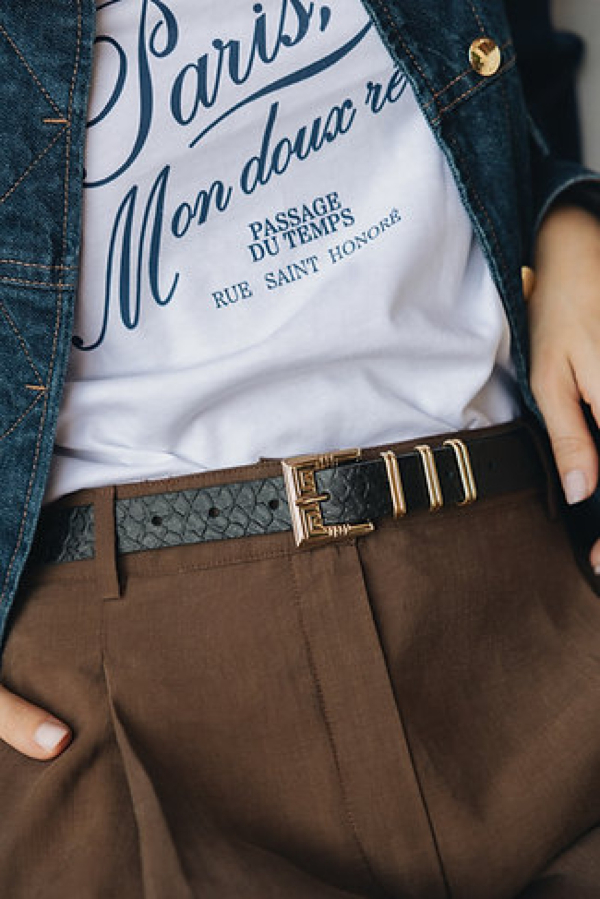 ''JEANNY'' LEATHER BELT - BLACK/GOLD
