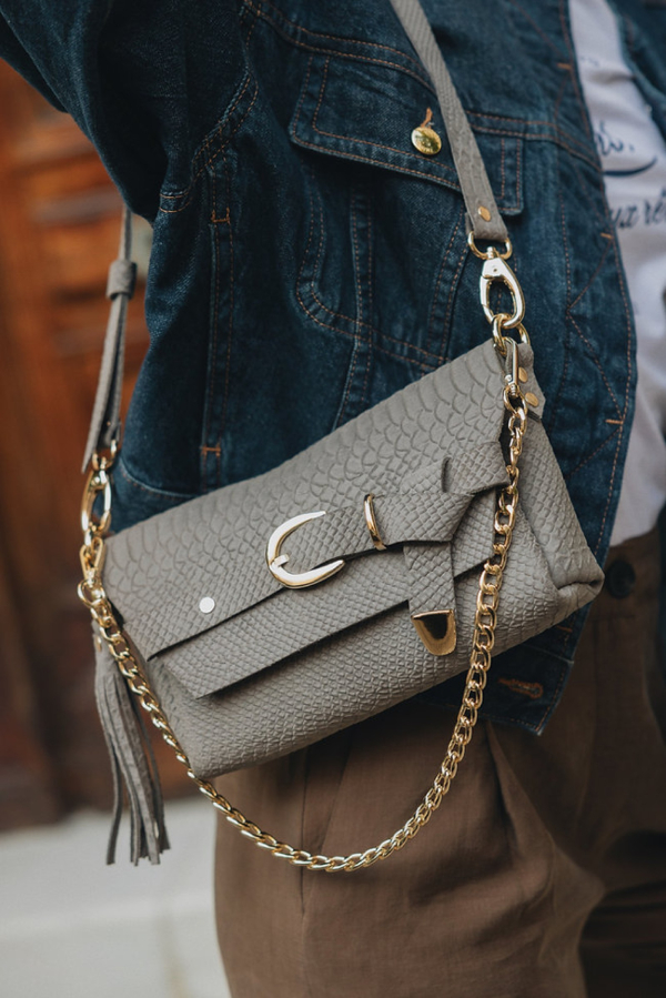 ''REGRET ME'' SHOULDER BAG - GRAY SUEDE/GOLD