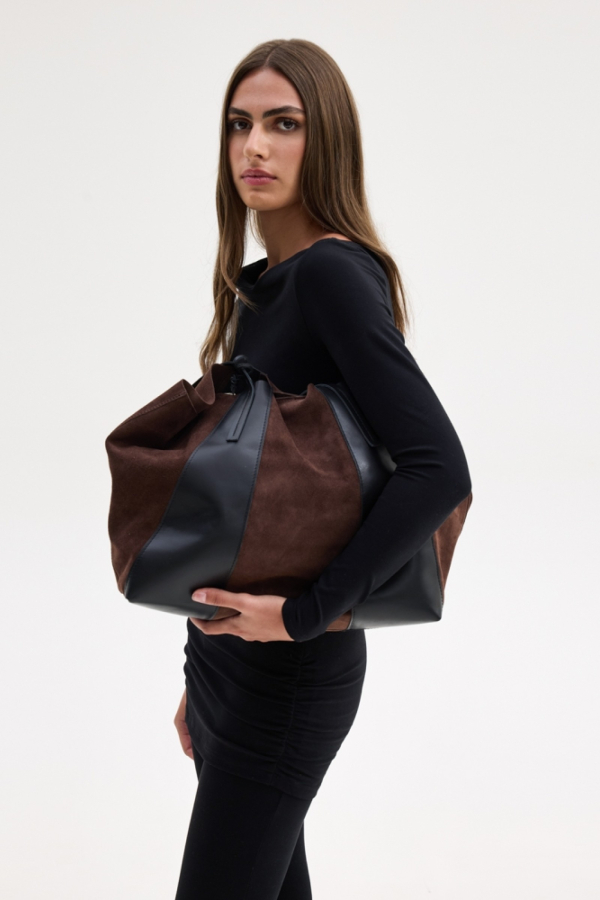 ALYSSA TOTE BAG - BLACK/BROWN