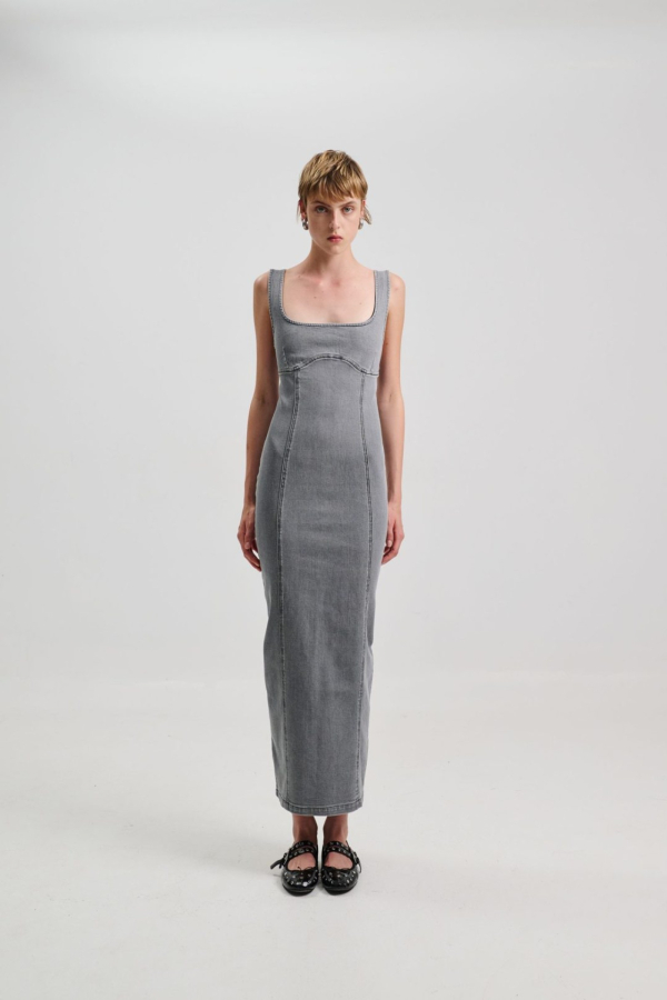 DENIM DRESS MAXI - GREY