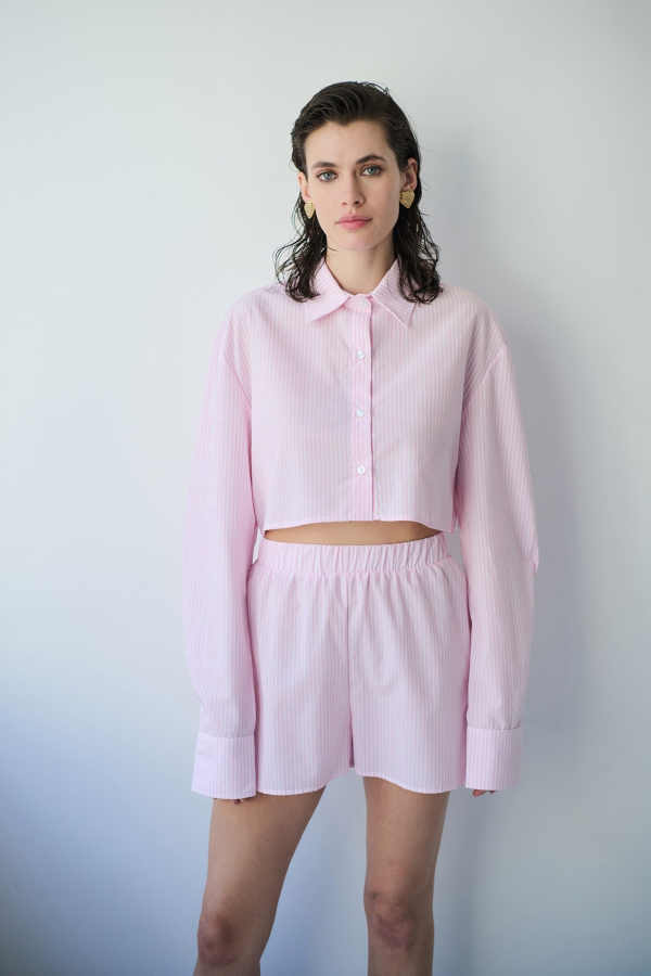 SHORTS STRIPED - BABY PINK/WHITE