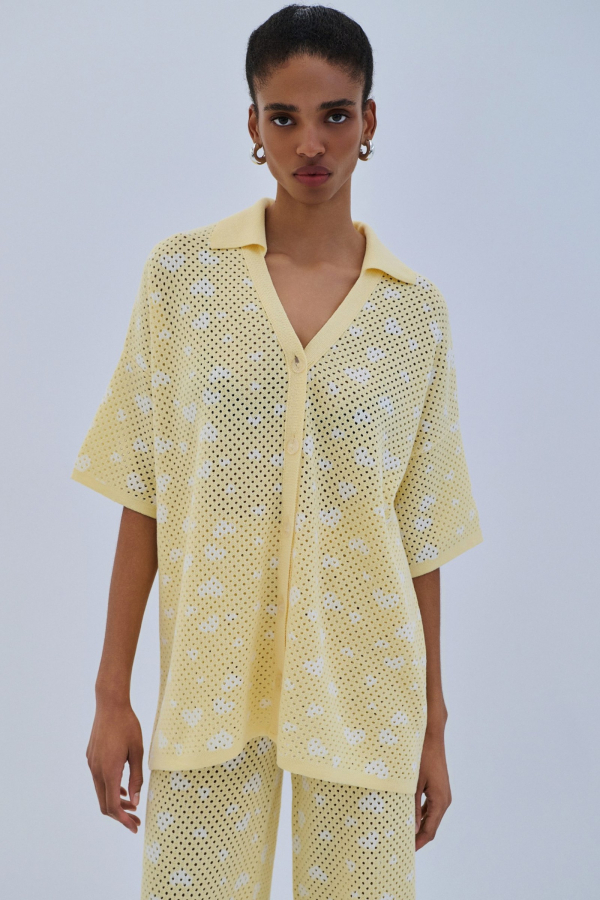 CARDIGAN POLO V HEARTS / BANANA