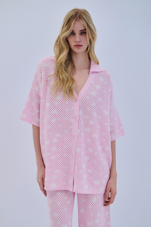 CARDIGAN POLO V HEARTS / BABY PINK