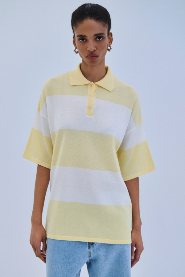 BLOUSE POLO TWO - TONE/BANANA-WHITE