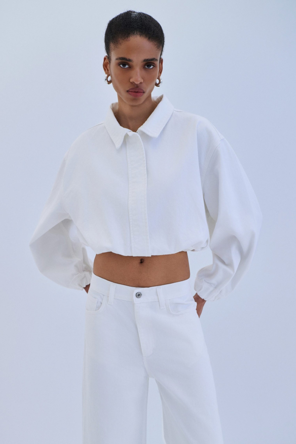 DENIM JACKET CROP / WHITE