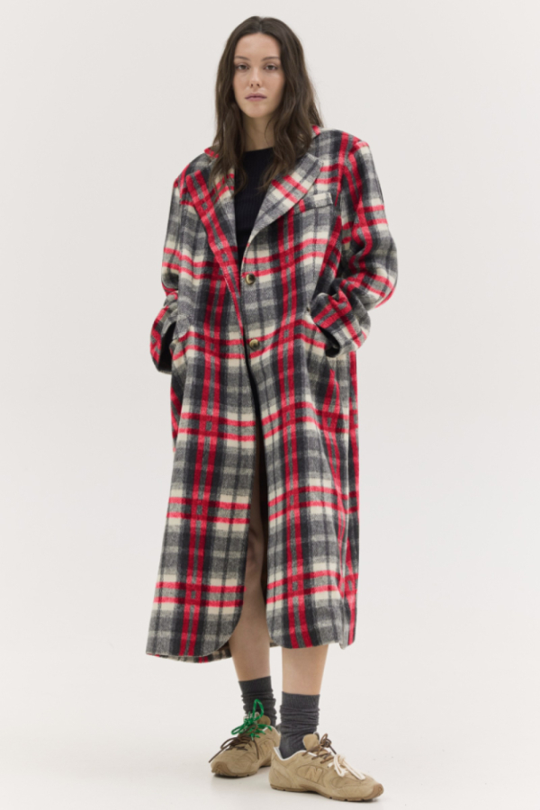 JENNY COAT - RED/GREY PLAID