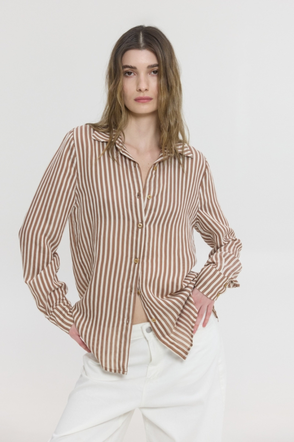 LUCIDA SEMI-SHEER SHIRT - BROWN