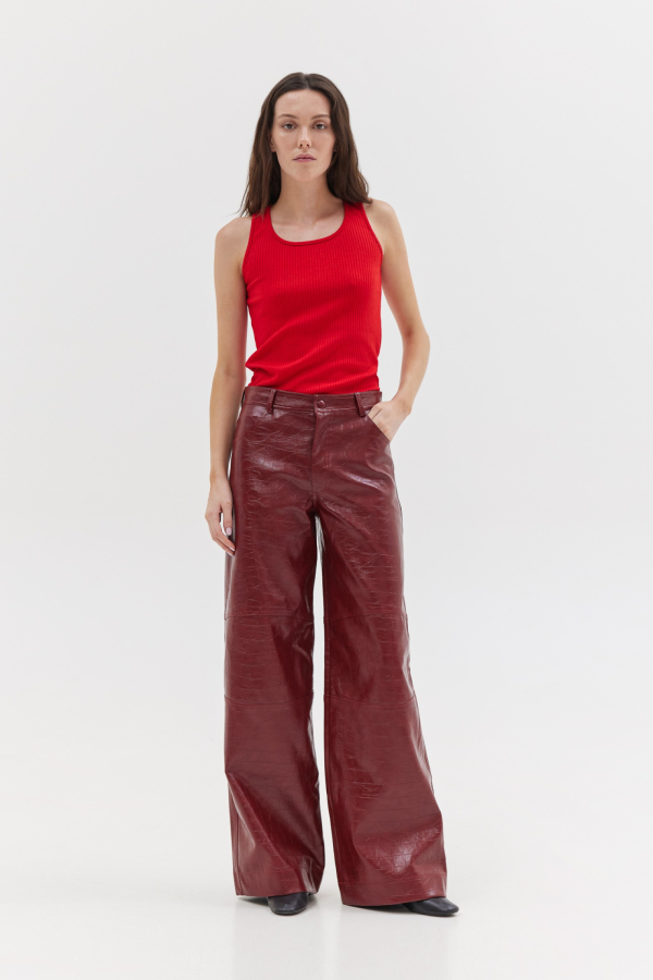 INAYA LEATHER PANTS - CROCO BURGUNDY 