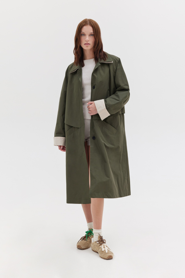 MATHIEW MONOCHROME TRENCH COAT - KHAKI