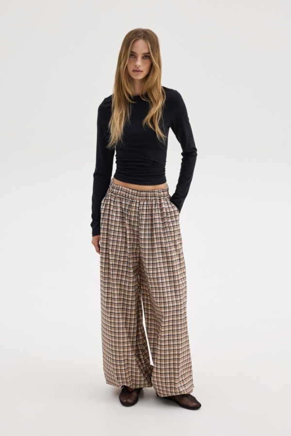 SUZANNE PRINTED PANTS - BEIGE PLAID