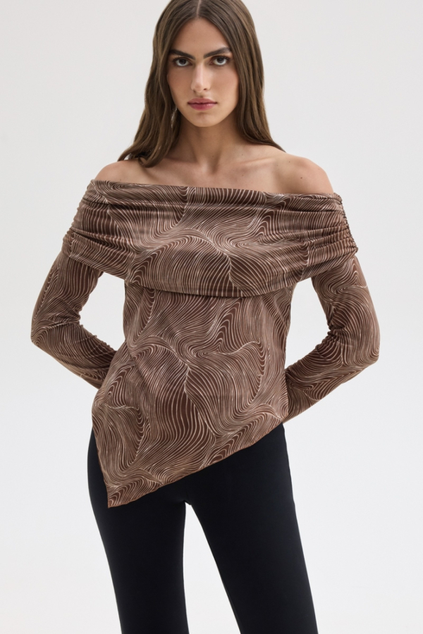 SYLVIA OFF SOULDER TOP - WAVE PRINT