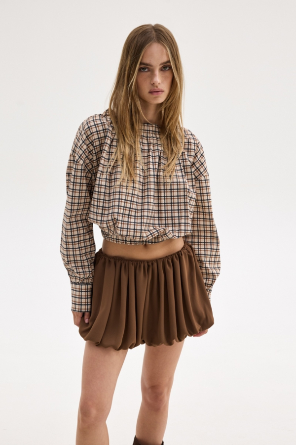 VIVIENNE TOP - BEIGE PLAID