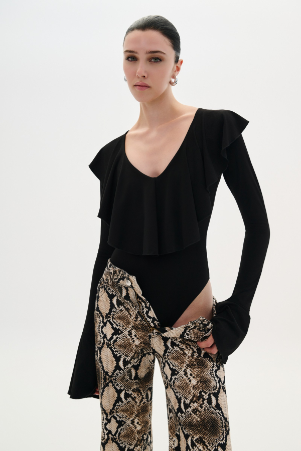 BODYSUIT RUFFLES - BLACK 
